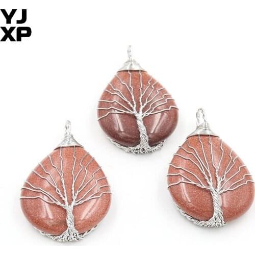 YJXP Crystal Quartzs Tree of Life Pendant Natural Onyx Stones Wire Wrapped Water Drop Pendants for Necklace Charms Jewelry 1 Pc