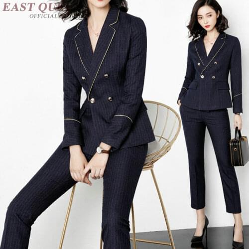 2018 High quality ladies business pants suits office suits tunic full sleeve formal tops women and zipper fly bottoms AA3400 F