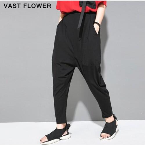 Black Vintage High Waist Harem Pants Women 2021 Spring Summer New Pocket Casual Loose Trousers Women Clothes Fashion Streetwear