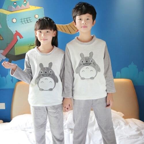 Winter Boys Girls Sleepwear Pajamas Set Cartoon Totoro Homewear Clothes Suit Panda Full Sleeve Pijamas Infantil Pyjamas Kids