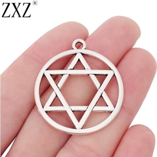 ZXZ 10pcs Tibetan Silver Tone Star of David Charms Pendants for Necklace Earring DIY Jewelry Making Findings 35x35mm