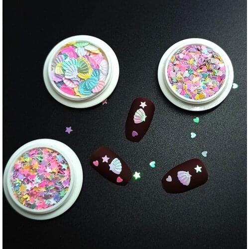 1 box Nail Art Decoration Aurora Mixed Color Sequins Shiny Fresh Style Heart Star Shell Nail DIY Accessories
