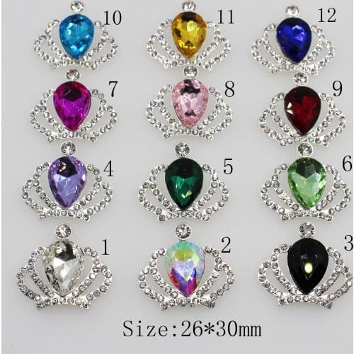 New 10pc 26*30mm Silver Glass Crystal Crown Wedding Decoraation Children Clothing Metal DIY Girl Hair Accessories Scrapbooking