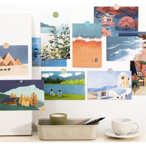 15Pcs Ins Cartoon Style Travel Diary Decorative Paper Card Wall Sticker Photography Props Sight of The World Pleasant Home Decor