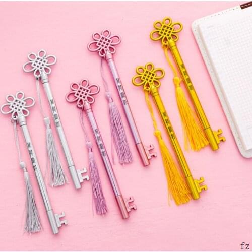 200 Pcs Key Pen Pendant Neutral Pens Black Gel Pens with Tassel Student Office Supplies