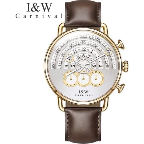 2018 CARNIVAL Military Watches Men Chronograph Quartz Watch Luxury Leather Waterproof Wrist Watches Sapphire Creative relogio