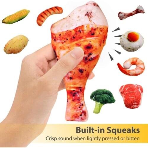 3D Printed Funny Squeaky Plush Dog Toy Stuffed Puppy Chew Toys Vegetable Corn Egg Bone Ham Cucumber Shrimp Food Shape Pet Toy