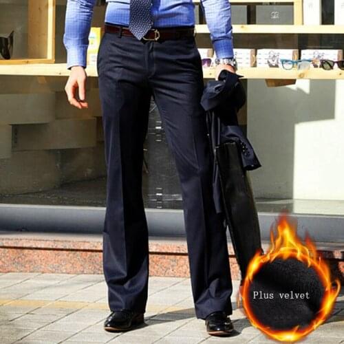Winter Plus velvet Suit Pants Mens Flared Trousers Formal Pants Bell Bottom Pant Dance Black Suit Pants