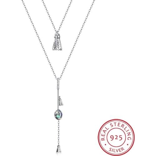 LEKANI 925 Silver Long Pendant Necklace Double Chains Colorful Beads Crystals For Women Beast Party Accessories