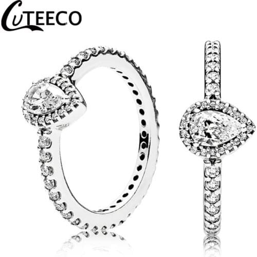 CUTEECO 2019 New Elegant Pear Shape Zircon Rings for Women Water Droplets Design Wedding Ring Engagement Luxurious Jewelry Gift