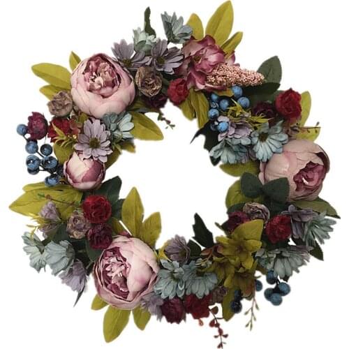 Flower Wreath Artificial Plant Flower Peony Wreath Home Decoration Wreath Wall Hanging Front Wedding Mariage Party Room Decor