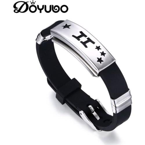DOYUBO Trendy 316L Stainless Steel Silica Gel Bangles For Men & Women Engraving Rome Figures Punk Style Bracelets Jewelry DD041