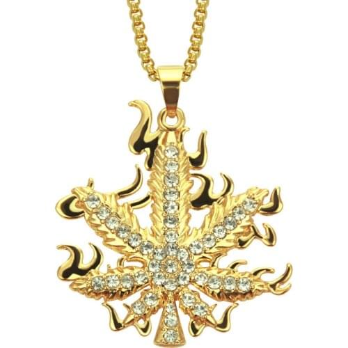 2020 necklace hip hop fire Maple Leaf Necklace European and American fashion Pendant clavicle chain jewelry