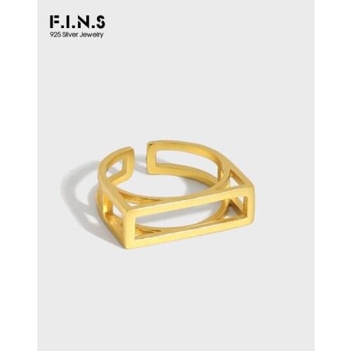 F.I.N.S Minimalist Geometric Square S925 Sterling Silver Ring Hollowed Korean Fashion Open Finger Fine Jewelry for Decoration