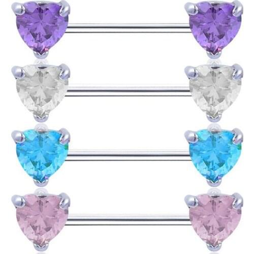 MODRSA 2pcs/lot Clear Crystal Heart Nipple Ring Sexy Women Nipple Rings Pircing Stainless Steel Body Jewelry Nipple Piercing