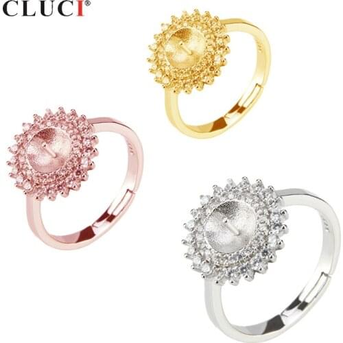 CLUCI Real Silver 925 Sunflower Pearl Ring Mounting for Women Jewelry Making Sterling Silver Zircon Sunflower Ring SR2041SB