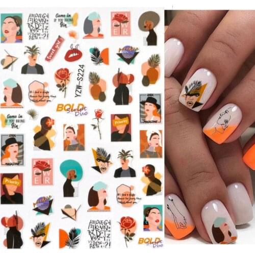 1pcs summer woman leaf pattern nail stickers charms for nails decoraciones accesoires letter tattoo sticker nagelsticker