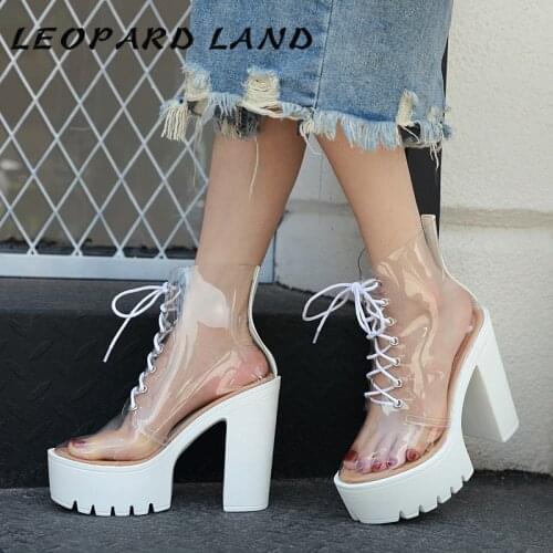 LTARTA Catwalk Full Transparent White Thick Bottom Waterproof Platform Thick Heels and High Heels Wedge Sandals JXQ