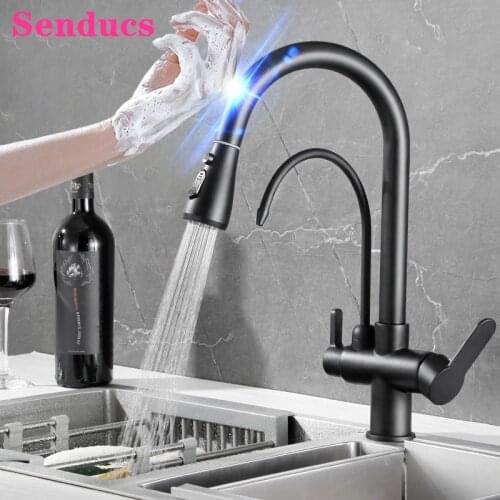 Matte Black Pull Out Kitchen Mixer Tap Smart Touch Kitchen Faucets Quality Brass Healthy Sensor Touch Filter Kitchen Faucets Tap