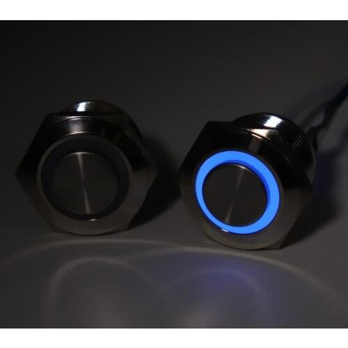 19mm metal push button waterproof nickel plated brass switch high head Round shape momentary self reset 1NO 12v blue