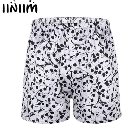 Mens Christmas Halloween Fancy Party Shorts Skull Heads All Over Print Boxer Shorts Lightweight Loose Lounge Costumes Clubwear