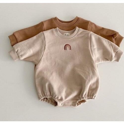 Baby Girls Clothes Autumn Toddler Newborn Infant Boys Girls Rainbow Embroidery Long Sleeve Rompers Jumpsuits Cotton Outfits