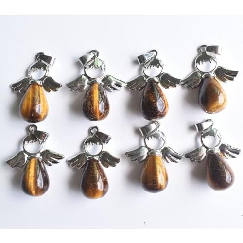Wholesale 8 pieces/lot fashion water drop natural tiger eye stone Necklace Angel Pendant female jewelry gift free shipping