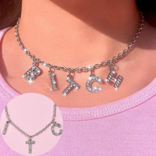 Letter Necklace Necklace Jewelry Punk Personality Necklace Gifts Women Gothic Statement Fashion Rhinestone