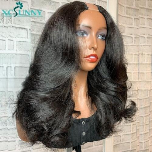 Wavy U Part Wig Human Hair Wigs 200 Density Remy Brazilian Hair UPart Wig For Black Women Middle Or Side Part Xcsunny