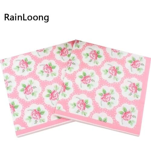 [RainLoong] 33cm*33cm Pink Rose Paper Napkins Festive & Party Tissue Napkins Decoration Guardanapo 2 layers 1 pack (20pcs/pack)