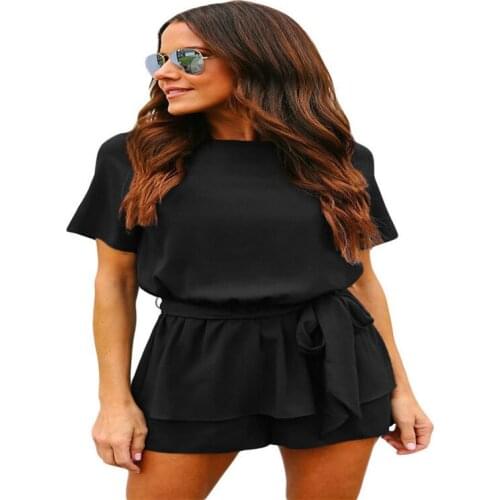 Women Summer O Neck Short Sleeve T Shirt with Belt And Shorts 2 Two Pieces Sets Black/Green/Blue Plus Size S-2XL Women Sets