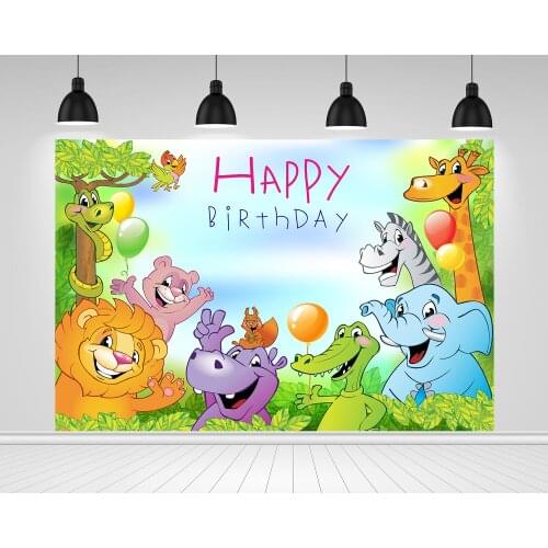 Scopiso Photography Backdrop Birthday Party Cartoon Jungle Animals Balloon Decoration Photographic Photo Background Studio Props