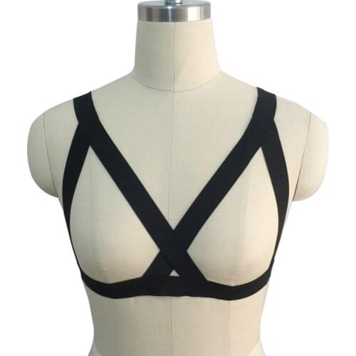 Sexy Hot Cage Bra Fetish Wear Body Harness Black Bondage Harness Belt Womens Seductive Underwear Open Chest Harness Bra O0011