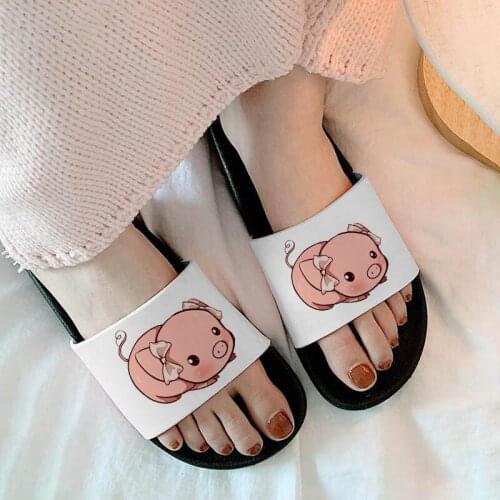 Summer Women Slippers Cartoon Kawaii Pig Animal Pattern Beach Slides Home Slip on Thick Bottom Shoes Non-slip Slipper Female