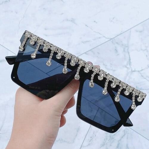 2020 New Hand-Set Diamond Sunglasses Women Hot Style All-match Box One-Piece Sun Glasses Big Frame M Set Diamond Sunglasses