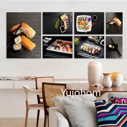 Traditional Japanese Food Sushi Roll Con Wasabi Wall Art Painting Canvas Print and Posters Sticker Dining for Kitchen Home Decor