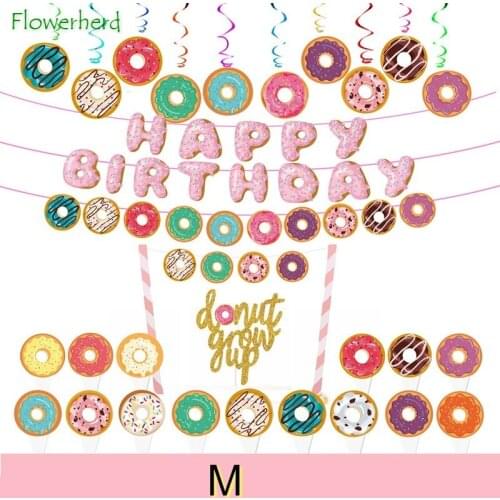 Donut Party Decorations Donut Happy Birthday Banner Cake Inserts Spirals One Year Old Cake Inserts Baby Shower Decorations