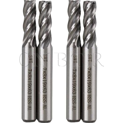 CNBTR 4 PCS High Speed Steel 4 Flute 7mm Straight Shank End Mill Metalworking