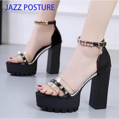 Women Super High Heel Sandals Sexy hollow rivet high heel Shoes Woman platform Shoes Ladies Metal chain Rome Shoes z550