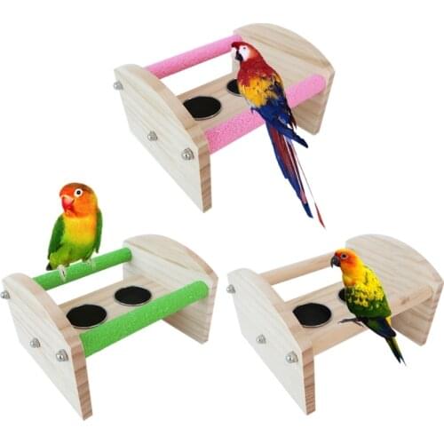 Bird Perch Playgym with Stainless Steel Feeder Cups Bowl Parrot Finch Cage Play Stand Table Platform Paw Grinding for Lovebird