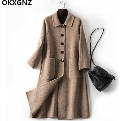 Winter Women Wool Coat 2019 New Double-sided Single-breasted Cashmere Woolen Blends Jacket Casual Overcoat Long Outerwear M225