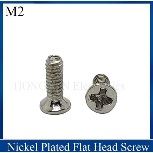 100pcs M2 Nickel Plated Countersunk Head Phillips Screw Electronic Repair Screws Accessories