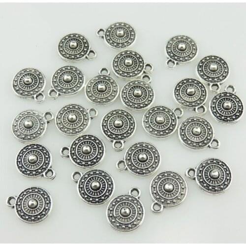 16PCS 20404 Vintage Silver Alloy Flatback Mini Round Filigree Sun Symbol Pendant