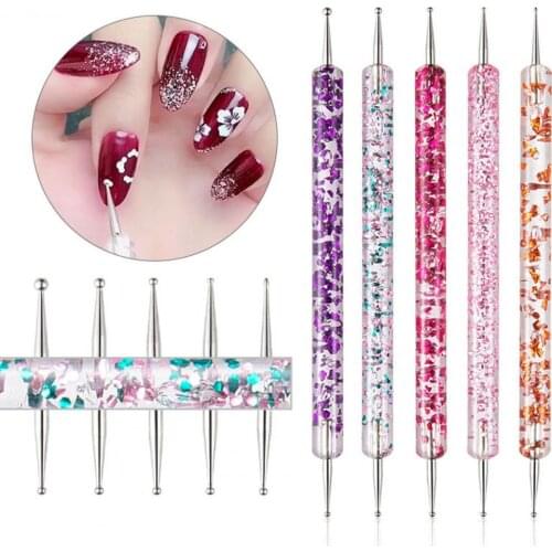 5Pcs/Set Nail Dotting Pen Double Head Flower Printing Acrylic UV Gel Painting Drawing Manicure Art Dot Point Pen for Beauty