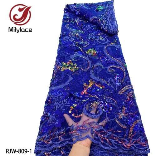 African New Arrival Sequins Lace Fabric French Tulle Lace Fabric High Quality Sequins 3D Flowers for Garment RJW-809