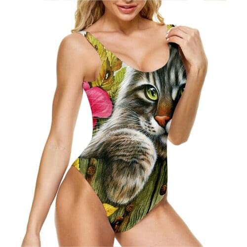 One-piece Swimsuit Female Body Shaping Cute Cat Sling One-piece Sexy Backless Large Size Swimsuit Female Beach Bikini Ladies
