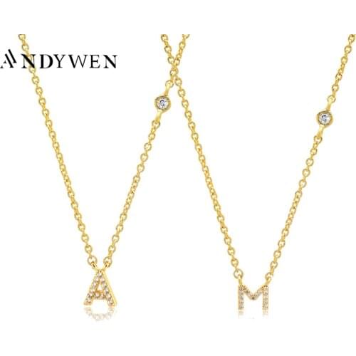 ANDYWEN 925 Sterling Silver Gold Small 26 Letters A- Z Zircon CZ Pendant Monogram Necklace Me 2020 Initial Alphabet M A Jewelry