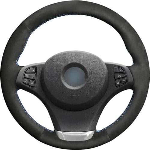 Black Suede Hand-stitched No-slip Car Steering Wheel Cover for BMW X3 E83 2003-2010 X5 E53 2003 2004 2005 2006