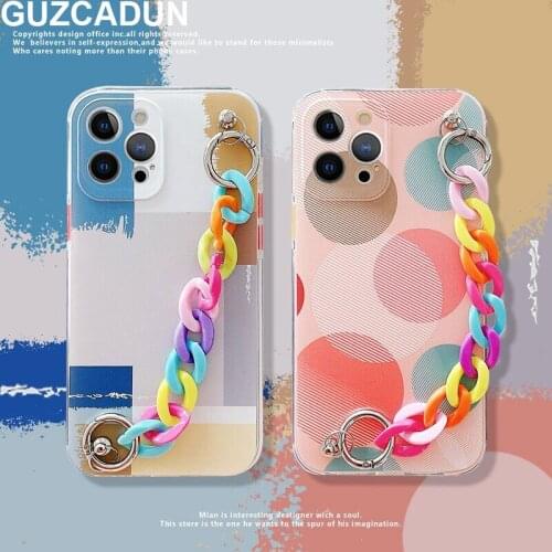Color Chain Bracelet Phone Case for Iphone 12 Pro Max X XR XS 11 12mini Pro MAX 7 8 Plus Back Soft Cover Color Geometric Fundas