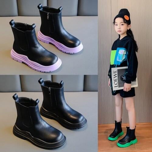 Childrens Green Middle Cut Boots 2021 Boys Girls Cowhide Martin Boots Kids Middle-aged Childrens Fashion Knight Boots Shoes